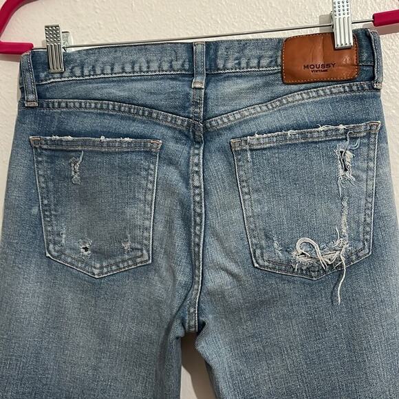 Authentic Moussy Women's 27 Jeans High Rise Light Wash Skinny Distressed Accents - Picture 6 of 7